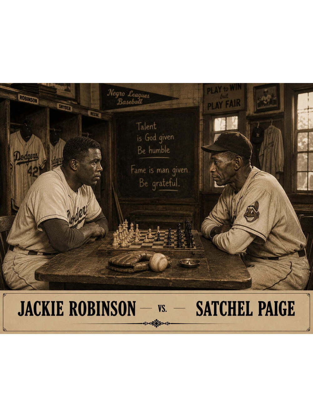 4341 Jackie Robinson vs Satchel Paige Across The Board Chess 8x10 Glossy Print